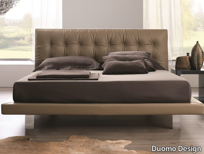 PARIGI - Leather double bed with upholstered headboard _ Duomo Design