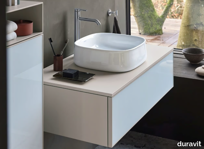 ZENCHA - Single wall-mounted wooden vanity unit with drawers _ Duravit