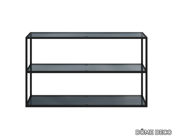 LENS - Rectangular glass and steel console table with shelving _ DÔME DECO