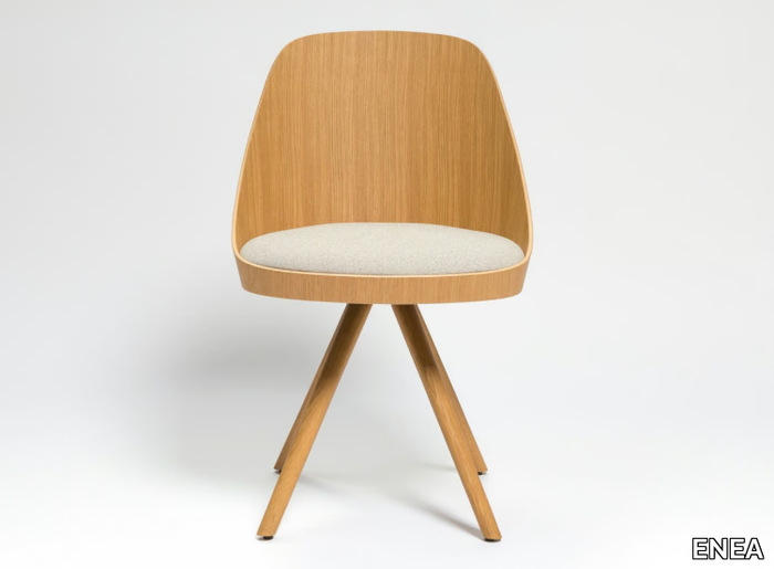 KAIAK SPIN WOOD - Trestle-based oak chair with integrated cushion _ ENEA