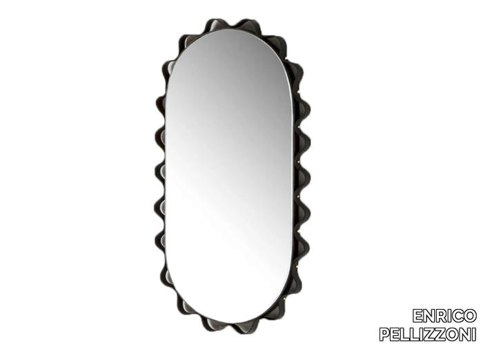 GLIMT - Oval wall-mounted tanned leather mirror _ ENRICO PELLIZZONI