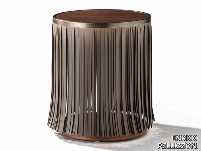 INDIAN - Round tanned leather coffee table _ ENRICO PELLIZZONI