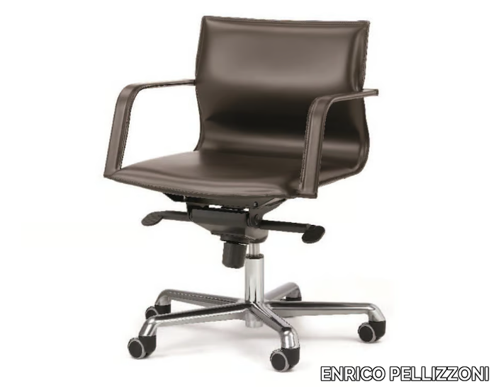 LYBRA - Height-adjustable tanned leather office chair with castors _ ENRICO PELLIZZONI