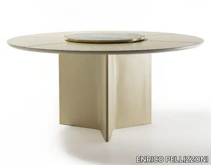 STAR - Round tanned leather table with Lazy Susan _ ENRICO PELLIZZONI