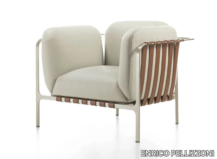 SYDNEY - Tanned leather armchair with armrests _ ENRICO PELLIZZONI