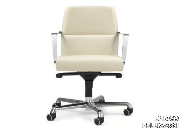 WEB - Height-adjustable tanned leather office chair with armrests _ ENRICO PELLIZZONI