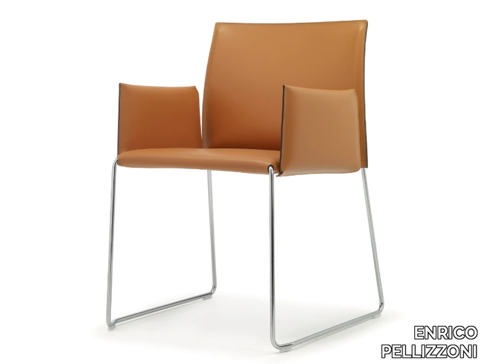 BIZZY - Sled base tanned leather chair with armrests _ ENRICO PELLIZZONI