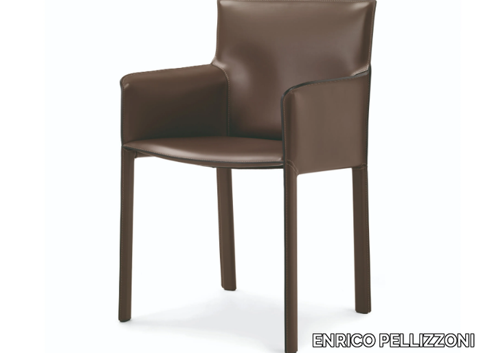 PASQUALINA - Tanned leather chair with armrests _ ENRICO PELLIZZONI