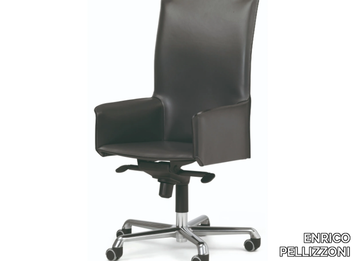 PASQUALINA - Swivel high-back tanned leather office chair with armrests _ ENRICO PELLIZZONI