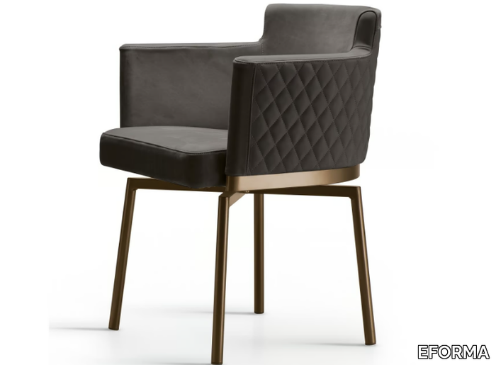 ELY DIAMOND - Swivel leather easy chair with armrests _ EFORMA