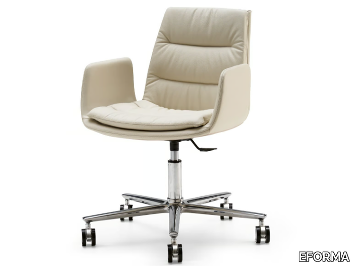 LADY 5 WAYS - Leather office chair with armrests with 5-Spoke base _ EFORMA