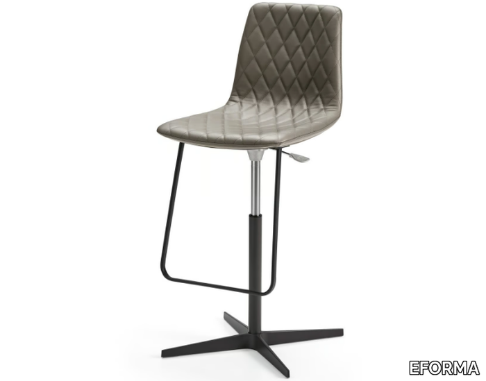 LENNY - With 4-spoke base leather stool height-adjustable _ EFORMA