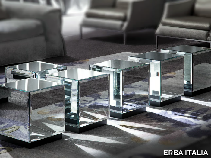 RIFLESSO - Low square mirrored glass coffee table _ ERBA ITALIA