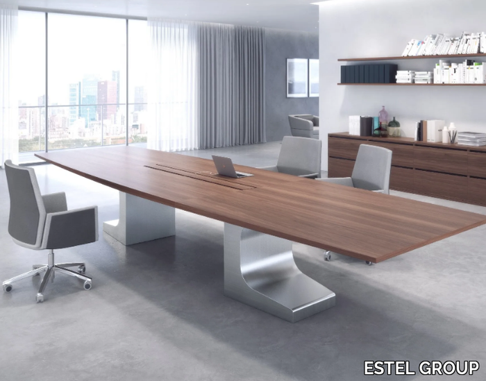 NIEMEYER - Wood veneer meeting table with cable management _ ESTEL GROUP