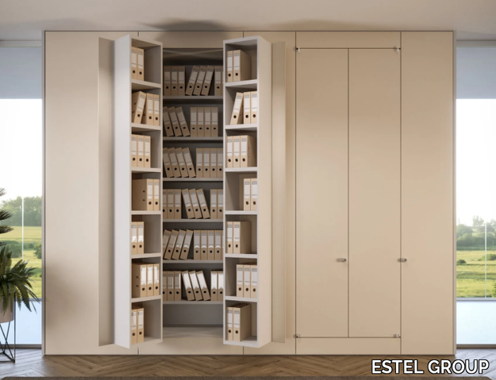 BRIEFING INTERWALL REVERSO - Tall modular wooden office storage unit with hinged doors _ ESTEL GROUP