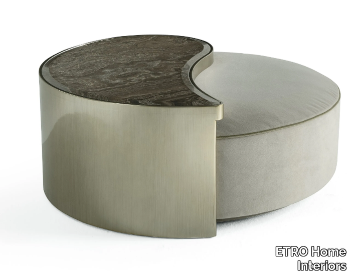 SHARP - Upholstered round velvet pouf with wooden coffee table _ ETRO Home Interiors