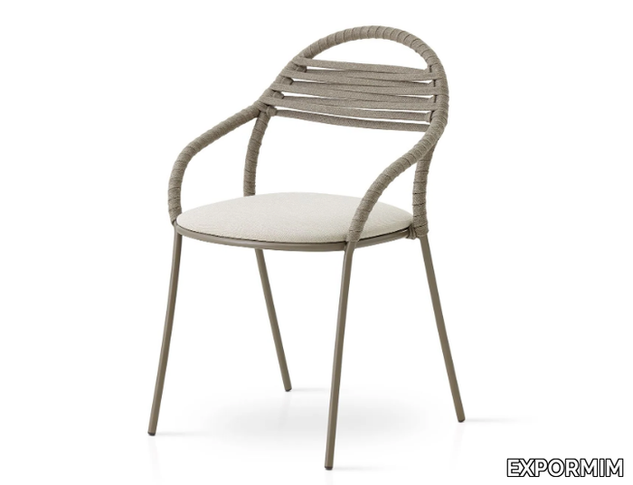 PETALE - Stackable stainless steel and rope garden chair with armrests _ EXPORMIM