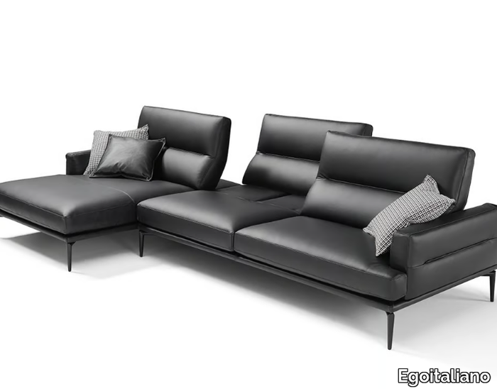 FENG - 3 seater leather sofa with chaise longue _ Egoitaliano