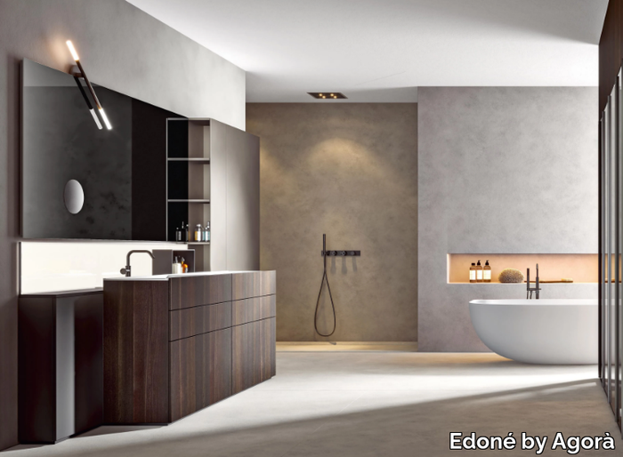 HEX 2331 - Floor-standing oak vanity unit with integrated washbasin _ Edoné by Agorà