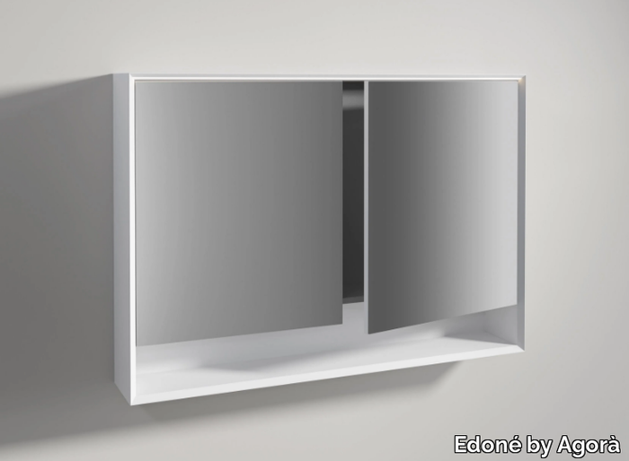 MIRROR WITH 45° CONTAINER AND OPEN COMPARTMENT - Rectangular mirror with cabinet _ Edoné by Agorà