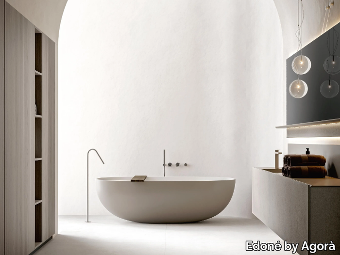 HEX 2333 - Wall-mounted vanity unit with integrated washbasin _ Edoné by Agorà