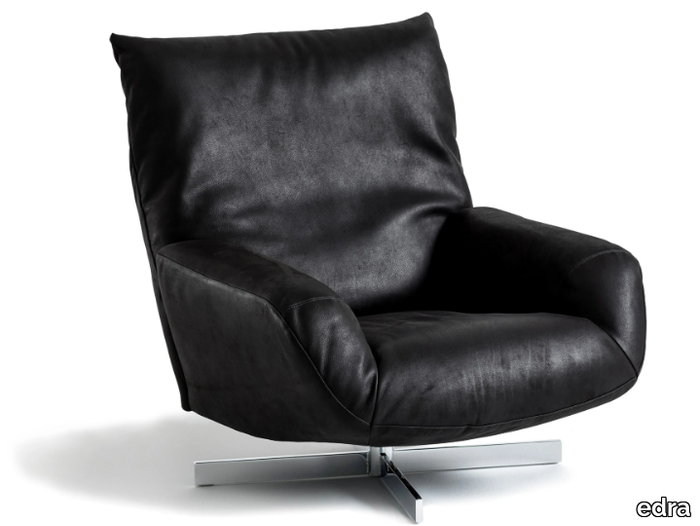 CHIARA - Swivel leather armchair with armrests _ edra