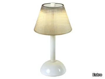 MOON - Rechargeable cordless LED fabric and brass table lamp _ Estro