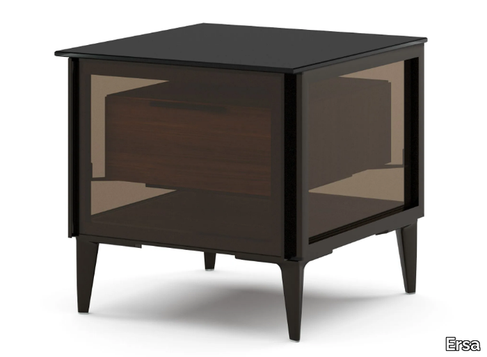 KALON - Rectangular wood and glass bedside table with drawers _ Ersa