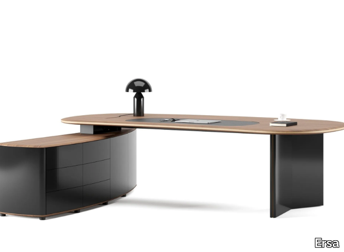 INSULA - Wood veneer executive desk with shelves _ Ersa