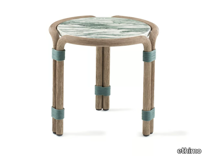 ROTIN - Round coffee table with marble and cement top _ Ethimo