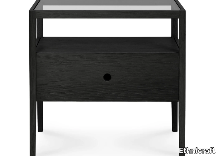 OAK BLACK SPINDLE - Rectangular oak and glass bedside table _ Ethnicraft