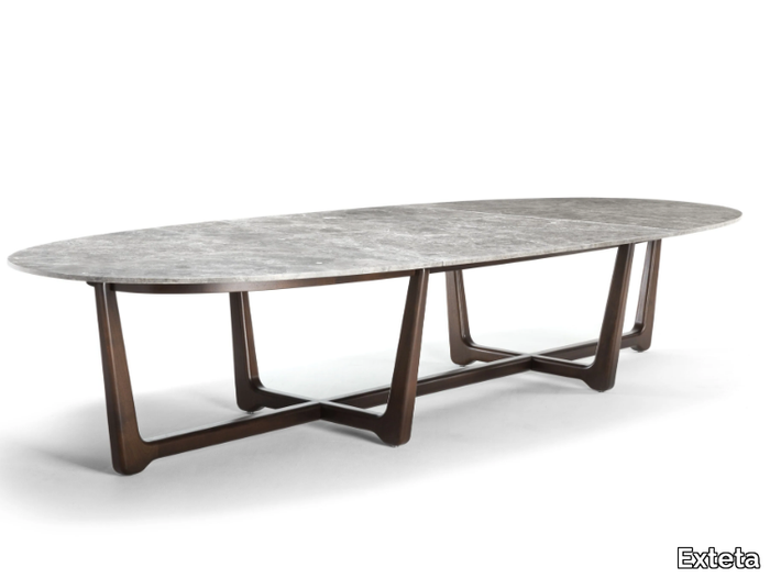 SUNSET - Oval Bardiglio marble and mahogany table _ Exteta