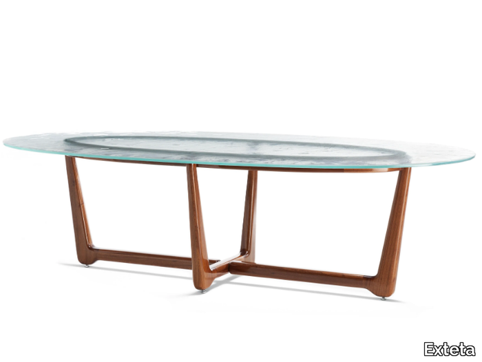 SUNSET - Oval crystal and mahogany garden table _ Exteta