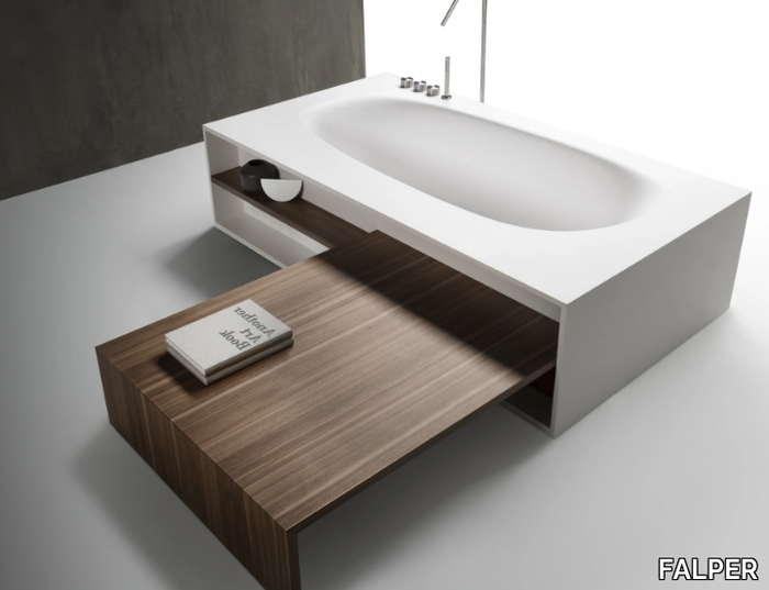 VASCAMISURA - Cristalplant bathtub with wooden bench _ FALPER