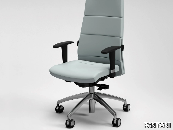 TRENDY FIRST CLASS - Leather office chair with armrests with 5-Spoke base _ FANTONI