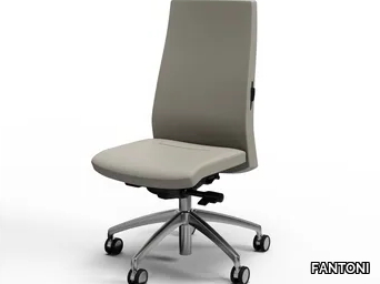 TRENDY - Leather office chair with castors with 5-Spoke base _ FANTONI