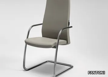 TRENDY - Cantilever leather reception chair with armrests _ FANTONI