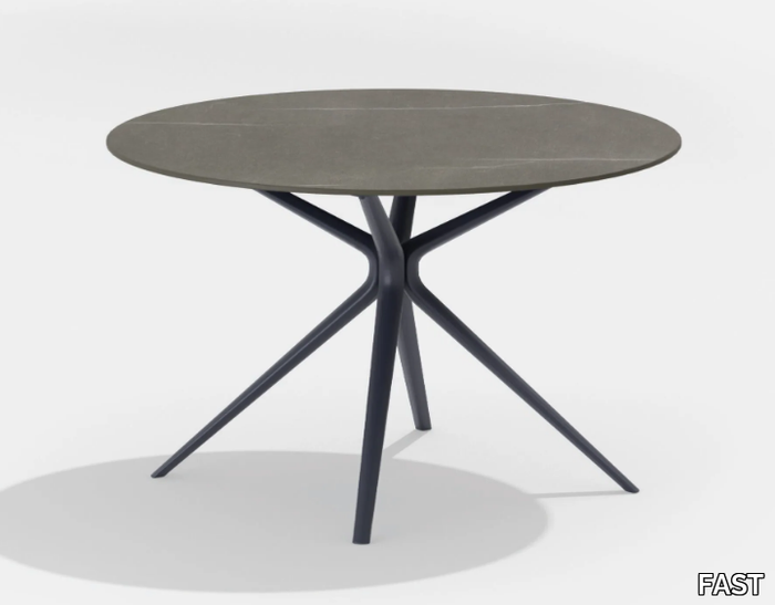 MOAI - Round table in painted aluminium with top in porcelain stoneware _ FAST