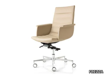 KEY - Swivel leather office chair with castors _ FREZZA