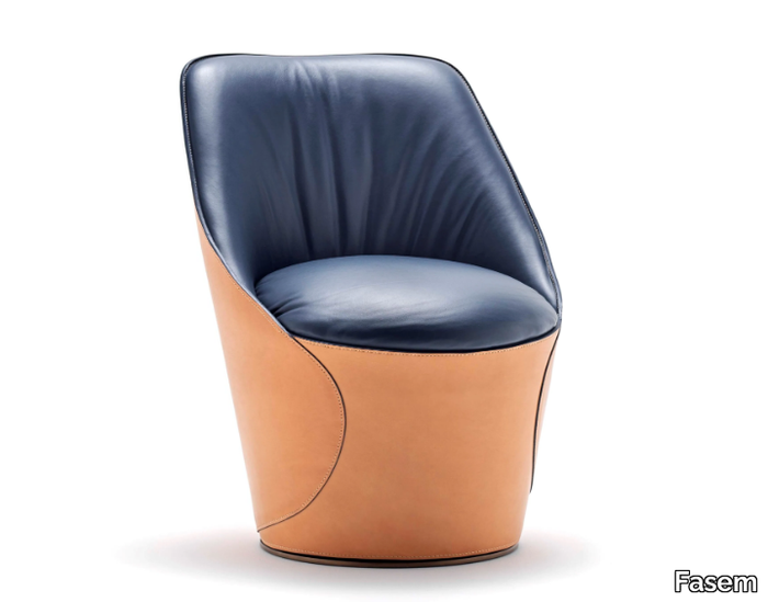 ELECTA - Swivel tanned leather easy chair _ Fasem