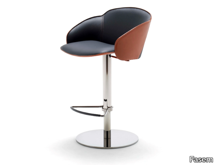 ELECTA - Leather stool with footrest with gas lift _ Fasem