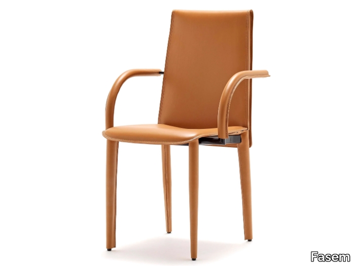 RELAIX - Tanned leather chair with armrests _ Fasem