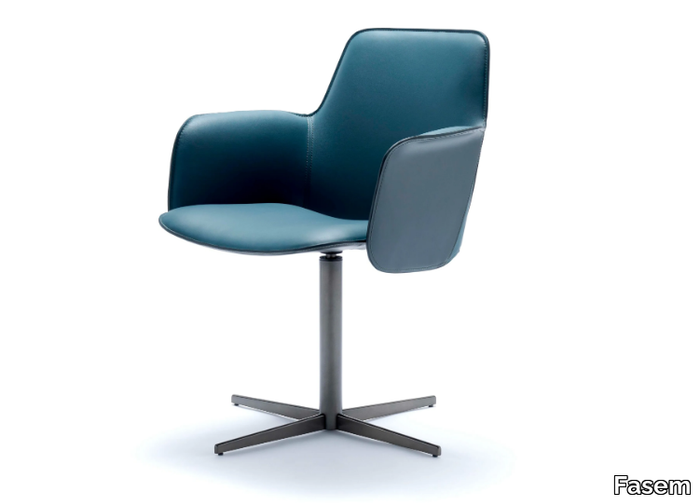 ELECTA - Swivel with 4-spoke base leather chair _ Fasem