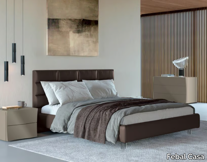 KIM - Upholstered Imitation leather bed with high headboard _ Febal Casa