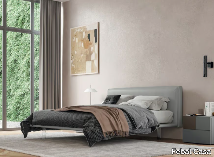 HUG - Imitation leather bed with upholstered headboard _ Febal Casa