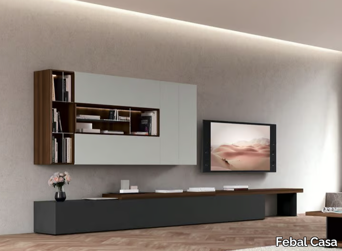 QUARANTACINQUE 04 - Wood veneer TV wall system _ Febal Casa