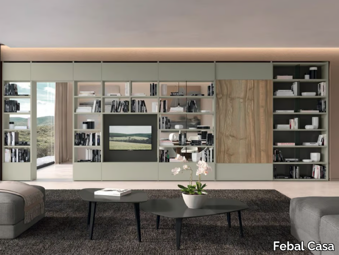 TRENTA 07 - Divider wood and glass bookcase with TV stand _ Febal Casa