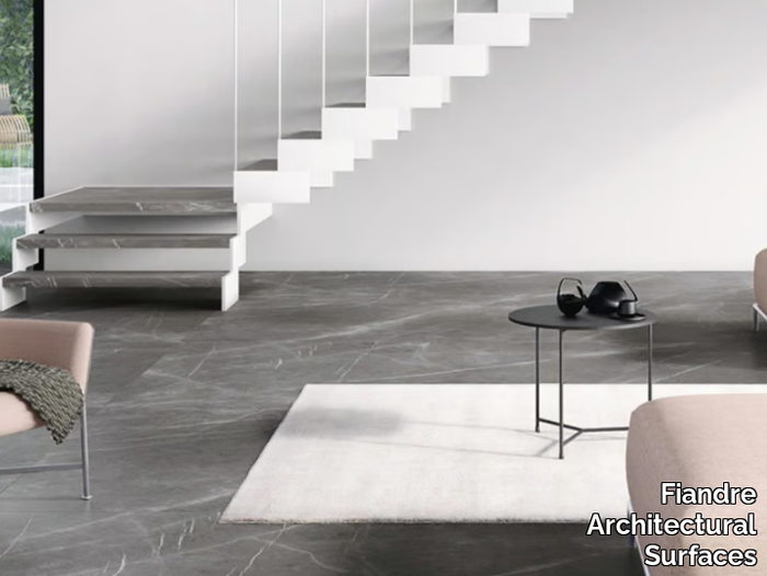 PIETRA GREY ACTIVE - Antibacterial porcelain stoneware wall/floor tiles with marble effect _ Fiandre Architectural Surfaces