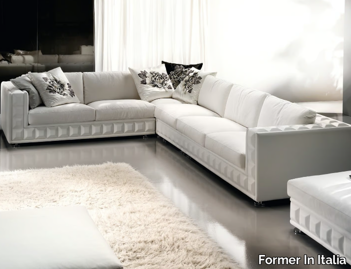 GORDON PLUS - Corner sectional sofa in leather and fabric _ Former In Italia