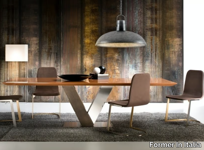 TOTÒ - Rectangular walnut table and steel base _ Former In Italia